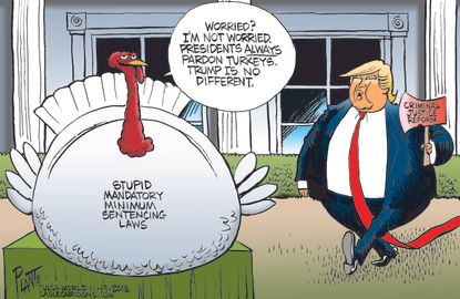 Political cartoon U.S. turkey pardon Trump criminal justice reform minimum sentencing laws