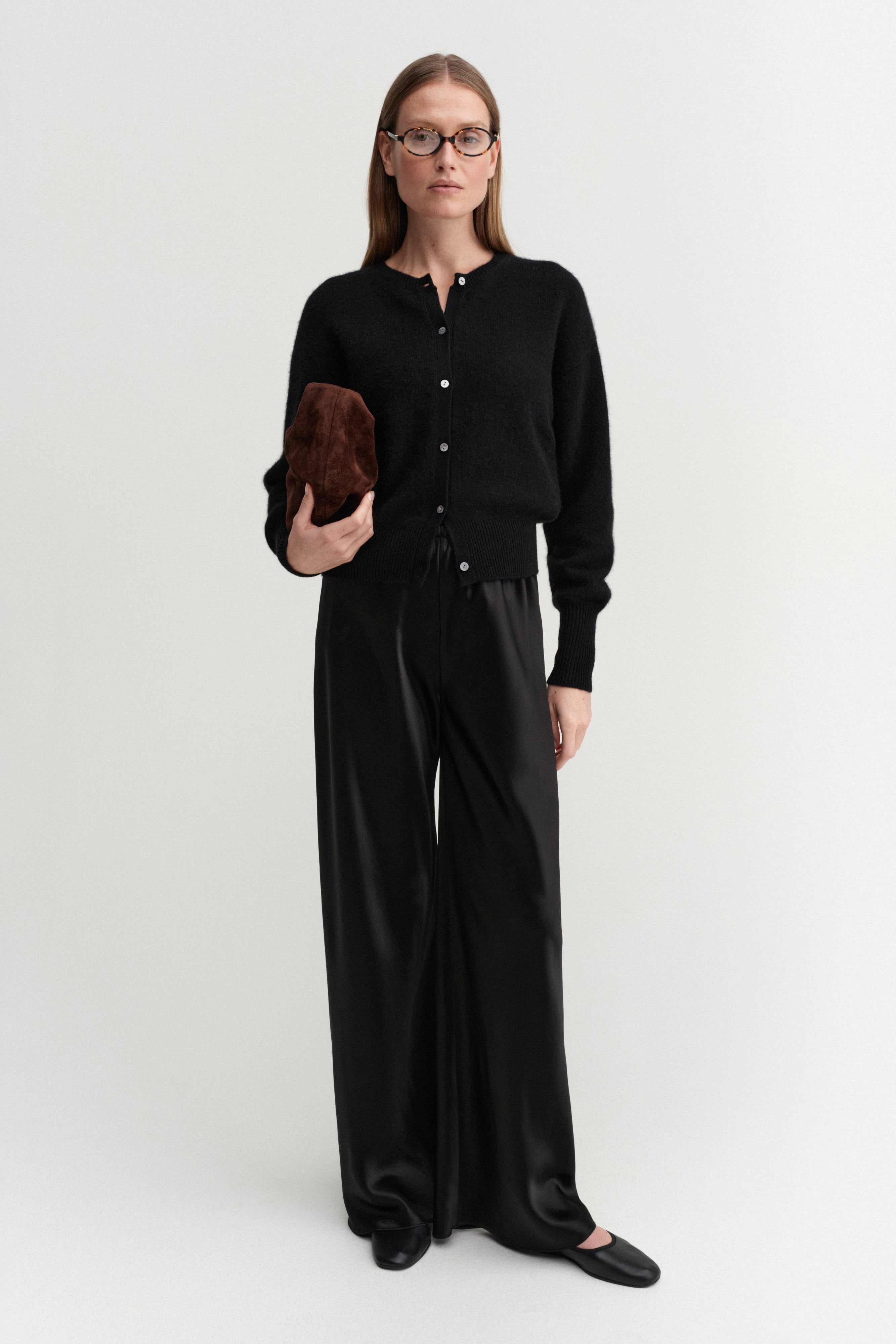 Bias Satin Pants, Black