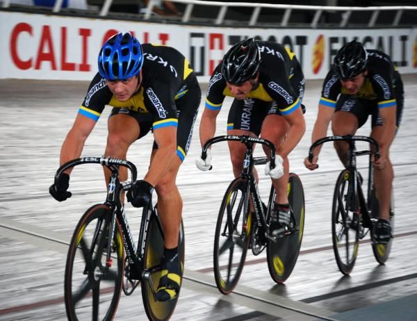 The Ukraine drive on in their first lap of the team sprint