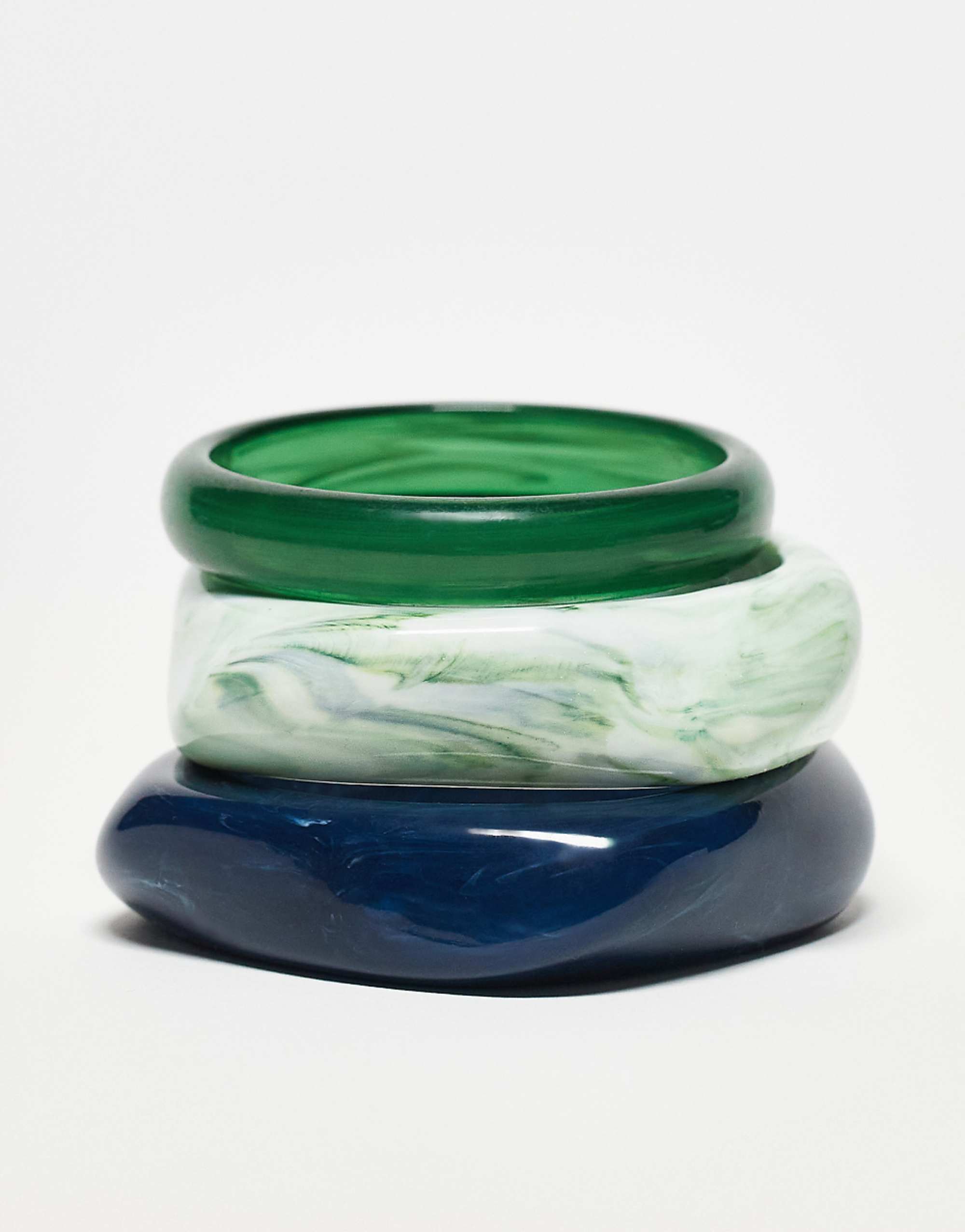 ASOS design package including 3 resin bracelets in green and blue