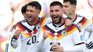 Nadiem Amiri and Deniz Undav of Germany celebrate the team's 2-1 victory in the FIFA World Cup 2026 Group E match against Cote D'Ivoire at Toronto Stadium on June 20, 2026 in Toronto, Ontario