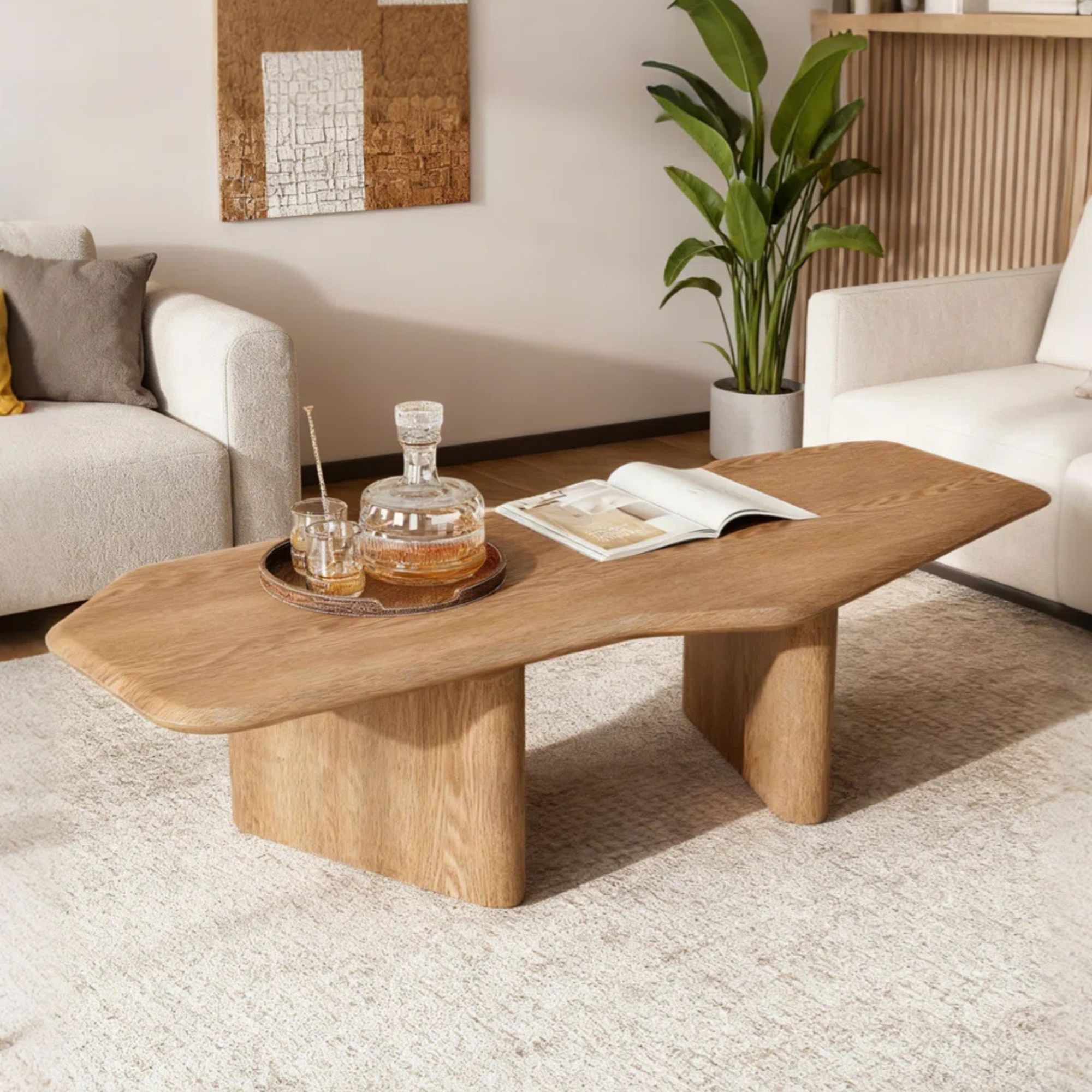 47.2'' Coffee Table, Natural Wood Grain Veneer, Wooden Low Table