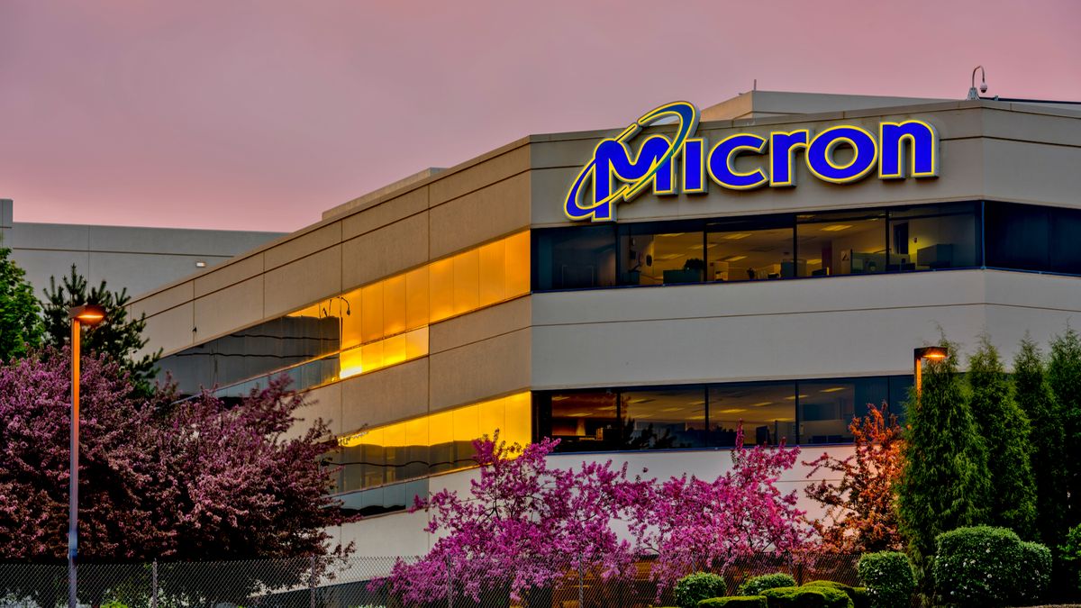 Micron sign on side of building