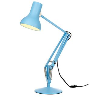 blue lamp with stand and wire