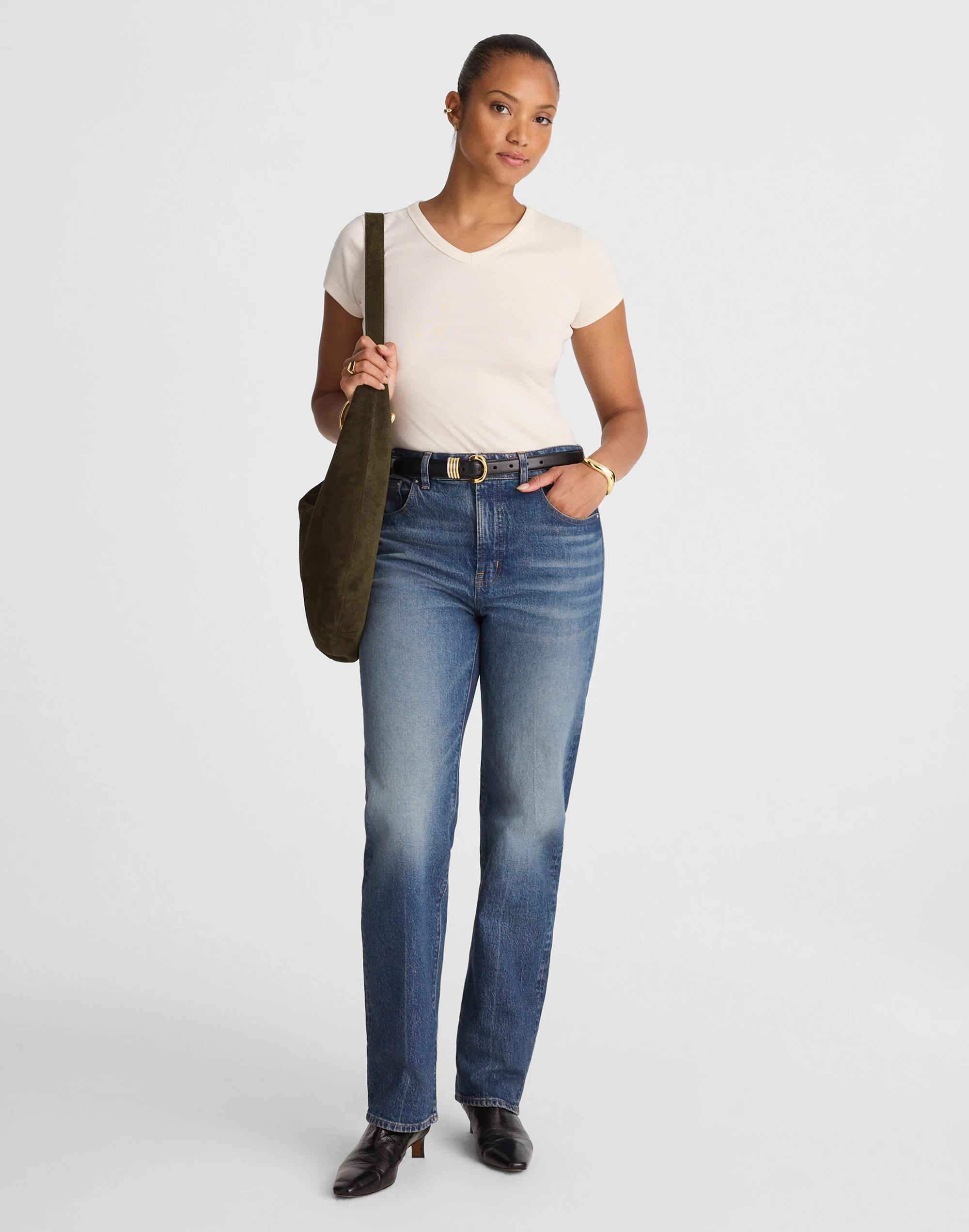The Curvy Longline Straight Jean in Greendale Wash
