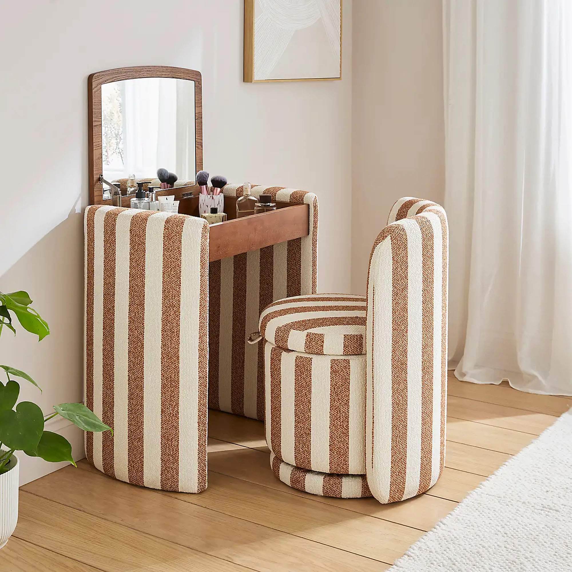 Dunelm Frankie Striped Compact Dressing Table Set with Mirror and Stool