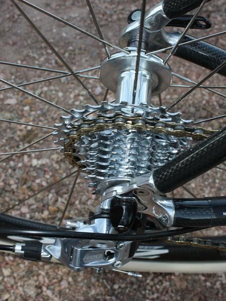The SRAM PG-1070 cassette isn't as light - or sexy - as the Powerdome unit but is less apt to clog with mud and runs quieter, too.