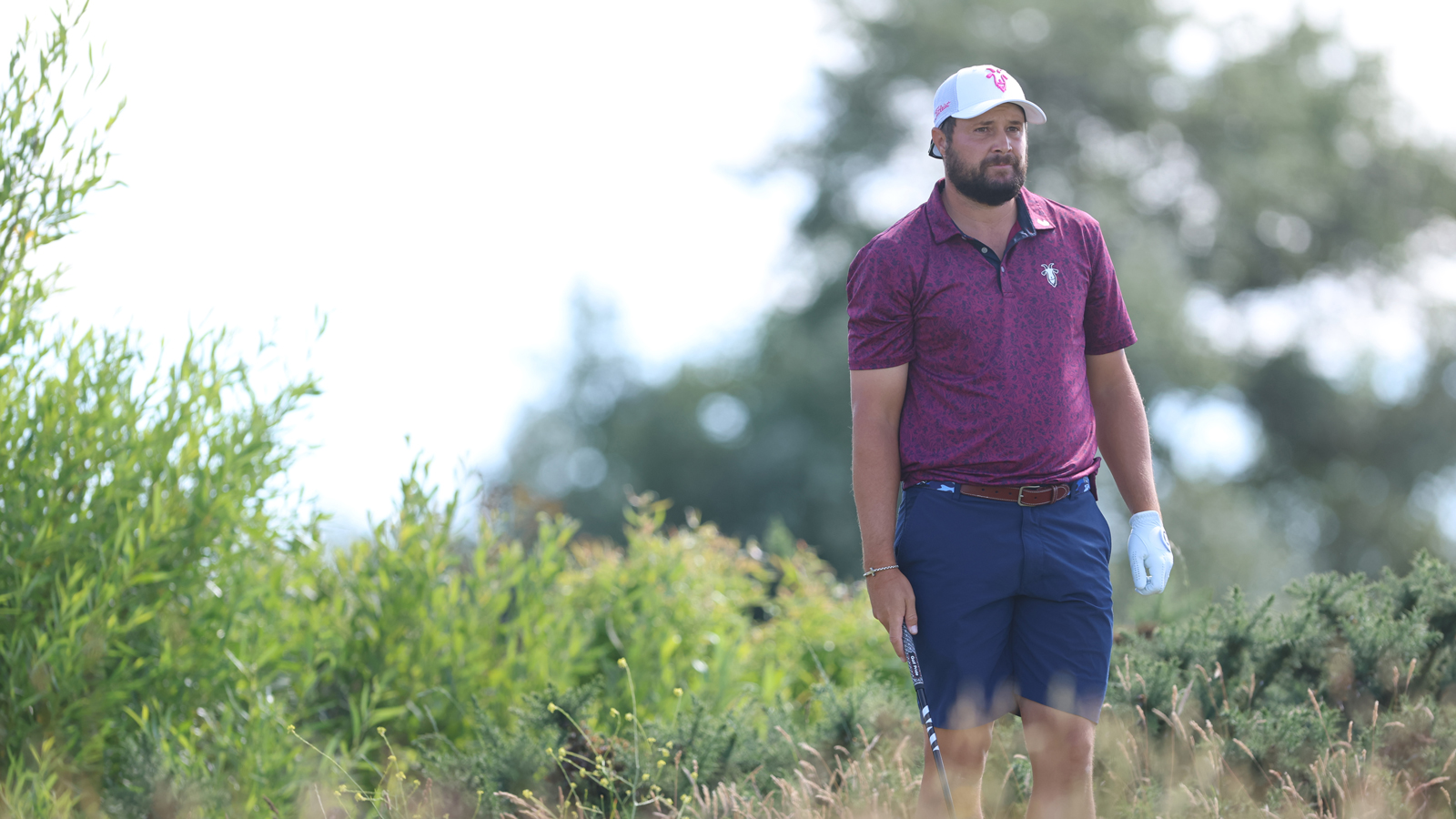 Peter Uihlein waits to hit his tee shot