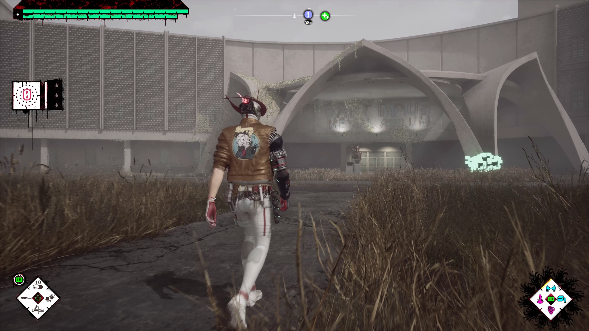 The beginning of a stage in Romeo is a Dead Man. Romeo walks towards an asylum in a horror-themed chapter of the game.