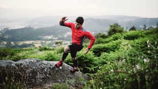 Trail runner tackling rocky terrain