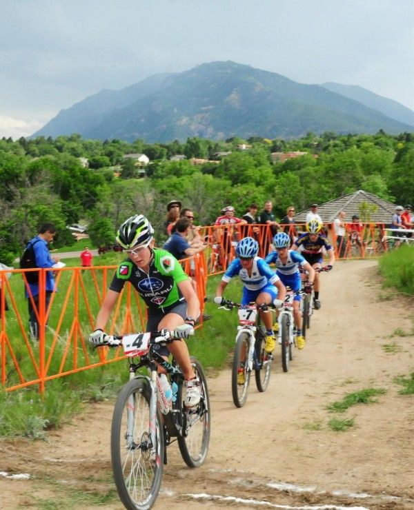 Heather Irmiger (Gary Fisher/Subaru) leads with two laps to go.