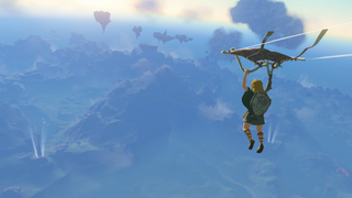 Link using his paraglider in Tears of the Kingdom