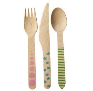 Rice 24 piece Disposable Cutlery Set with colourful patterned print