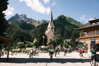 Joe Baker riding in the Dolomites