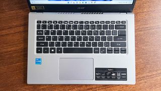 Acer Aspire 5 (2022) open on desk with close-up on keyboard