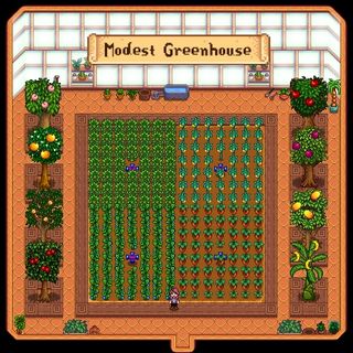 Stardew Valley mods - Ellie's ideal greenhouse - a small redesigned greenhouse with dedicated tree plots.