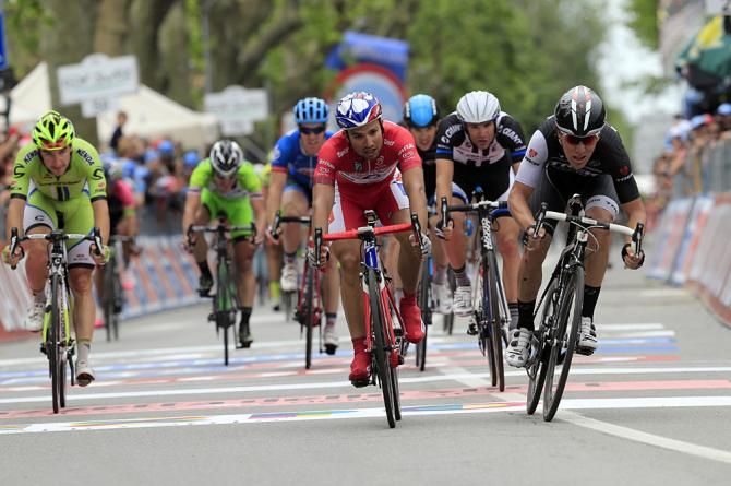The sprint for fourth behind the breakaway