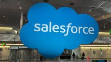 Salesforce logo and branding pictured at the Moscone Center in San Francisco during Dreamforce 2024. 