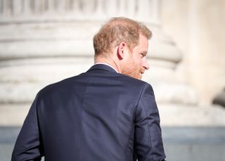 Prince Harry, The Duke of Sussex arrives at The Invictus Games Foundation 10th Anniversary Service at St Paul's Cathedral on May 08, 2024 in London, England.