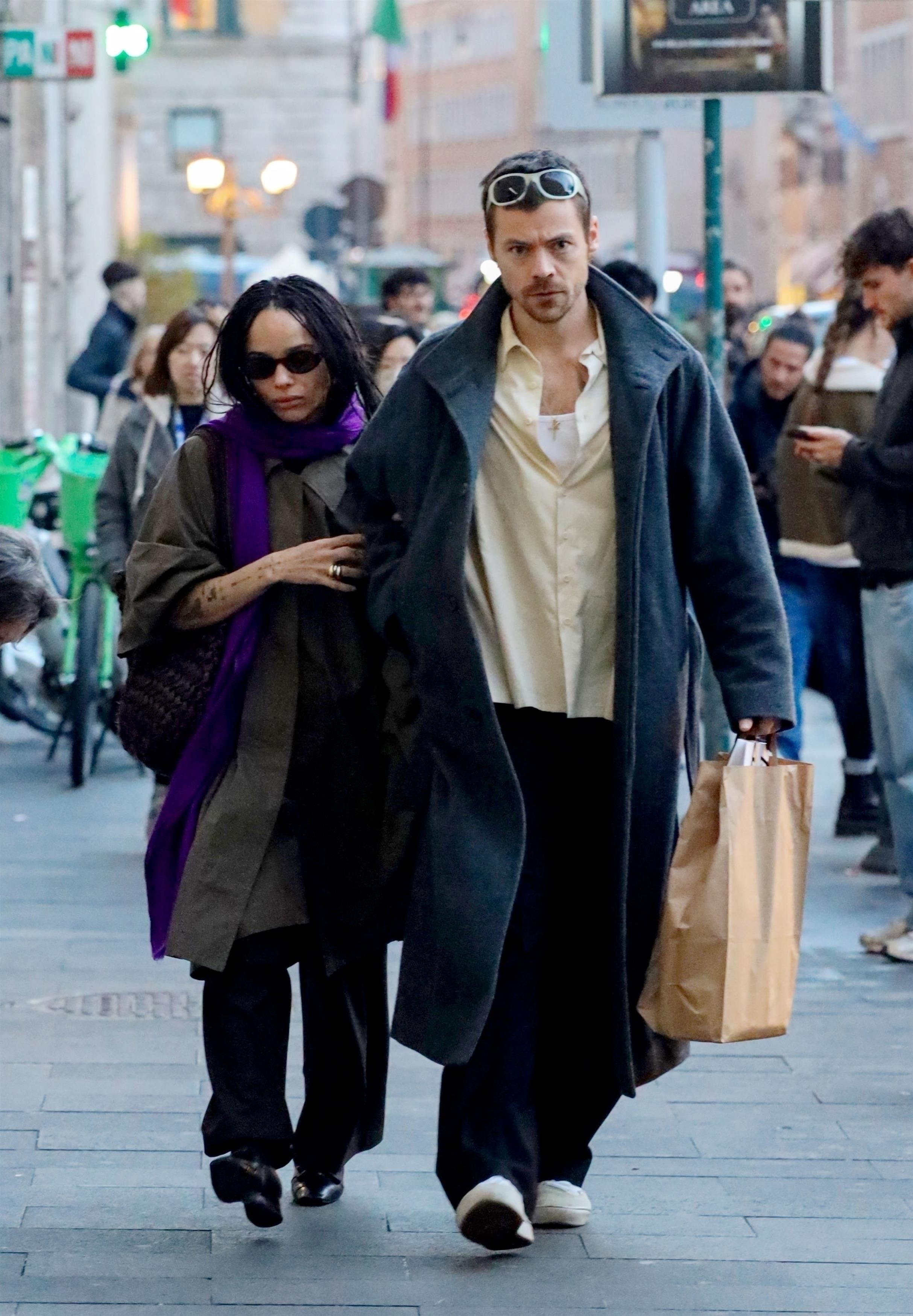 Zo&amp;euml; Kravitz and Harry Styles spent the week before Christmas in Rome wearing coordinating couple's winter coat