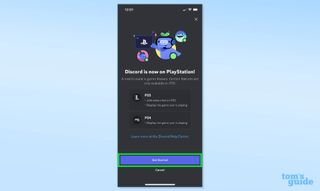 Screenshots of Discord on mobile, demonstrating the steps to link Discord and PSN account