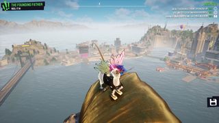 Surveying a panoramic view of the open world in goat simulator 3