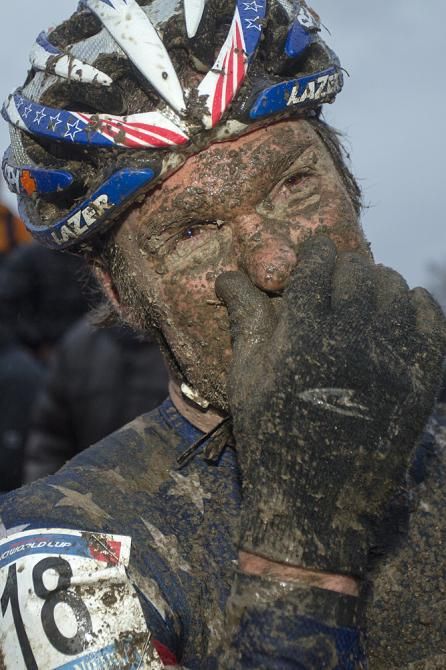 Jonathan Page covered in mud after riding to 20th in Namur