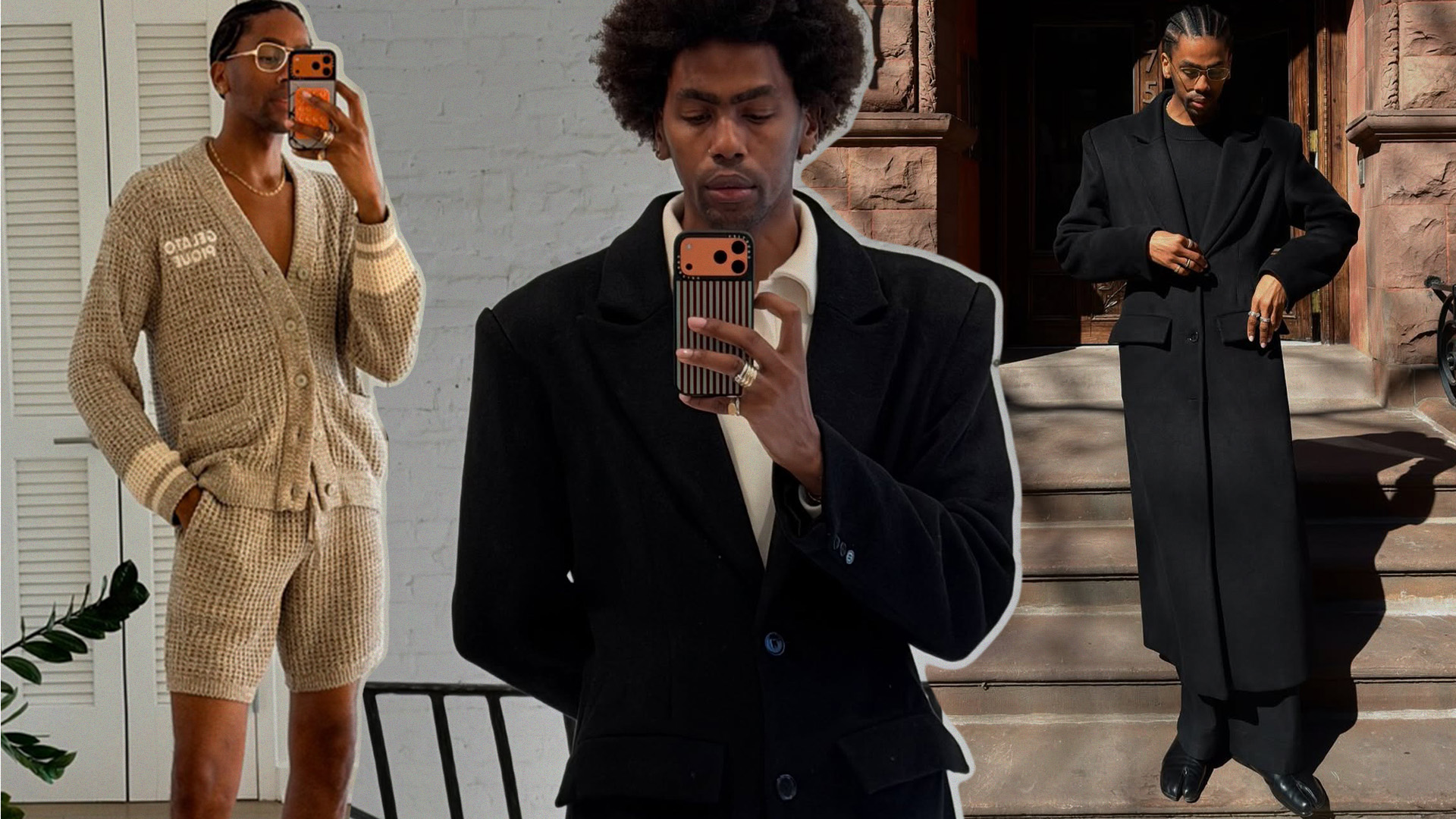 Collage of Darren Graham wearing men&#039;s wardrobe staples.