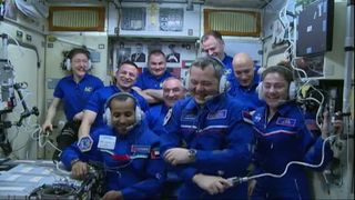The nine-person crew currently aboard the International Space Station appear to be all smiles. On Sept. 25, the space station welcomed three new people onboard, and this Thursday (Oct. 3) two long-time residents and one short-term visitor will return to Earth.