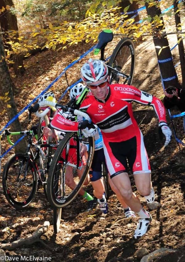 Dylan McNicholas (Cyclocrossworld.com) leading on the steep run-up.