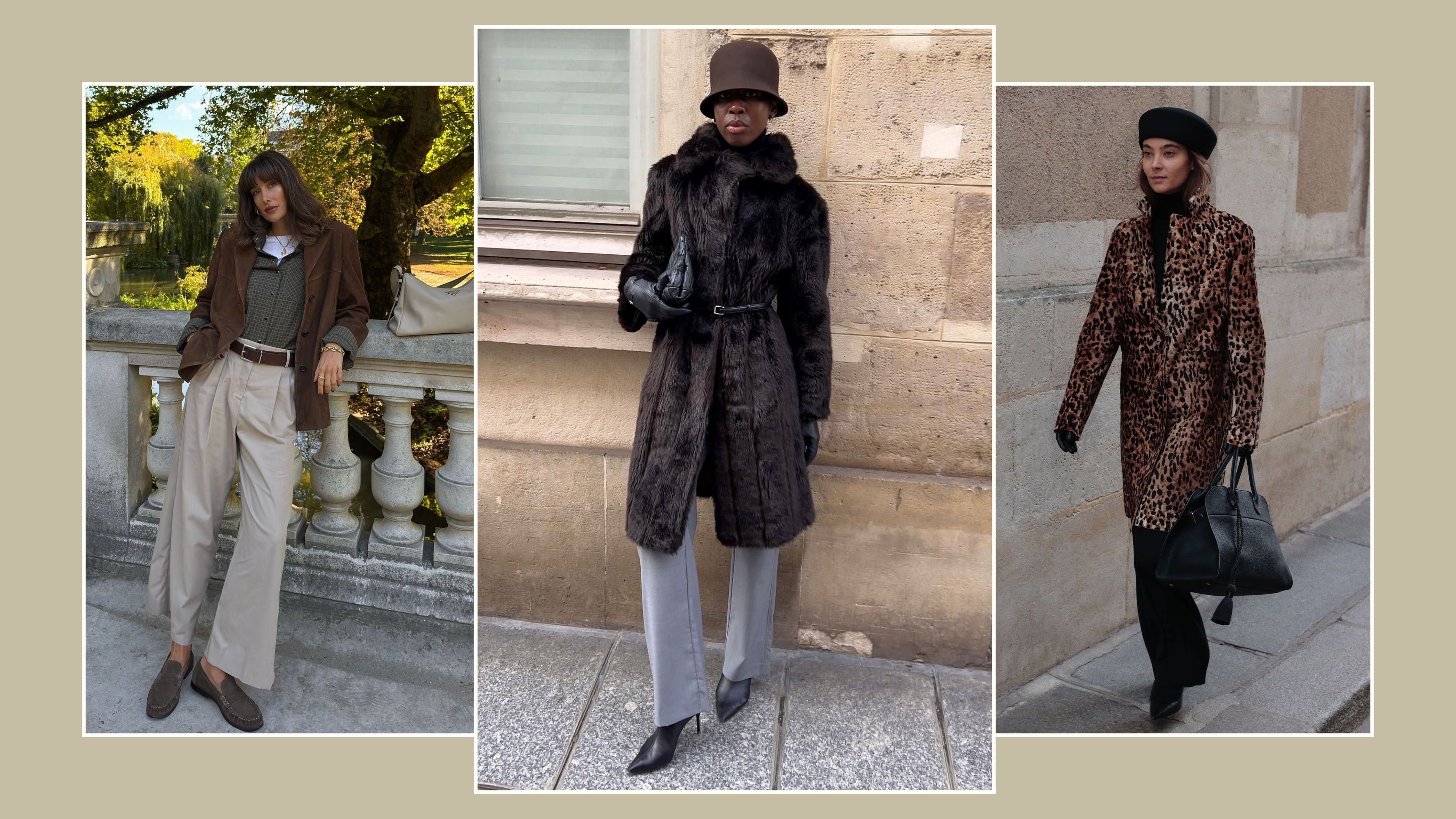 A collage of French women wearing stylish outfits.