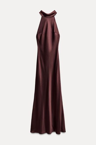 Satin Effect Halter Neck Long Dress