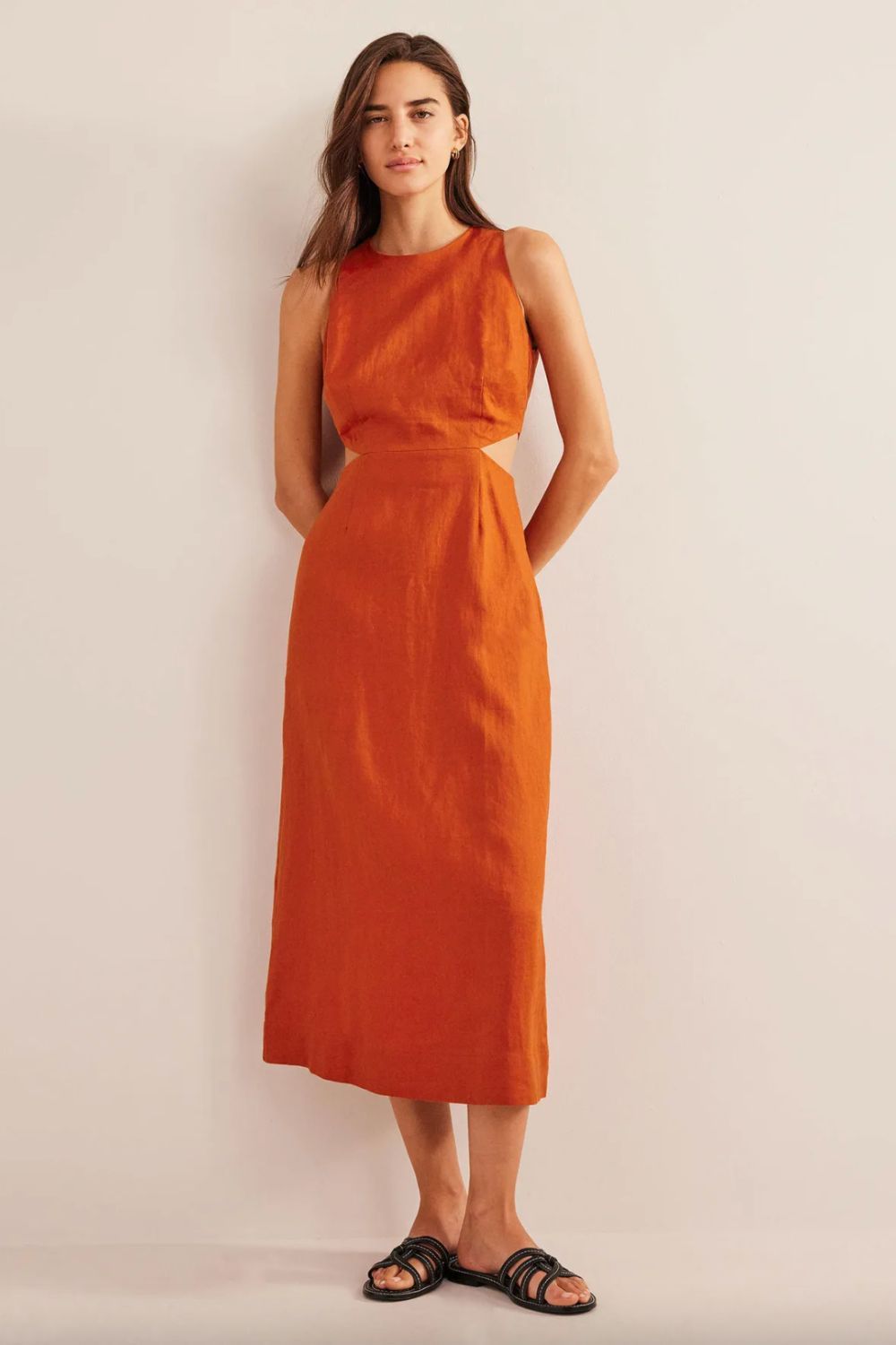 Boden Cut Out Linen Midi Dress