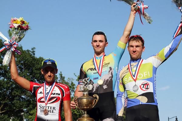 2012 men&rsquo;s Tour of Somerville podium (l-r): Demis Aleman (Jamis-Sutter Home), Luke Keough (Team Mountain Khakis/SmartStop), Alexander Serebryakov (Team Type 1-Sanofi)