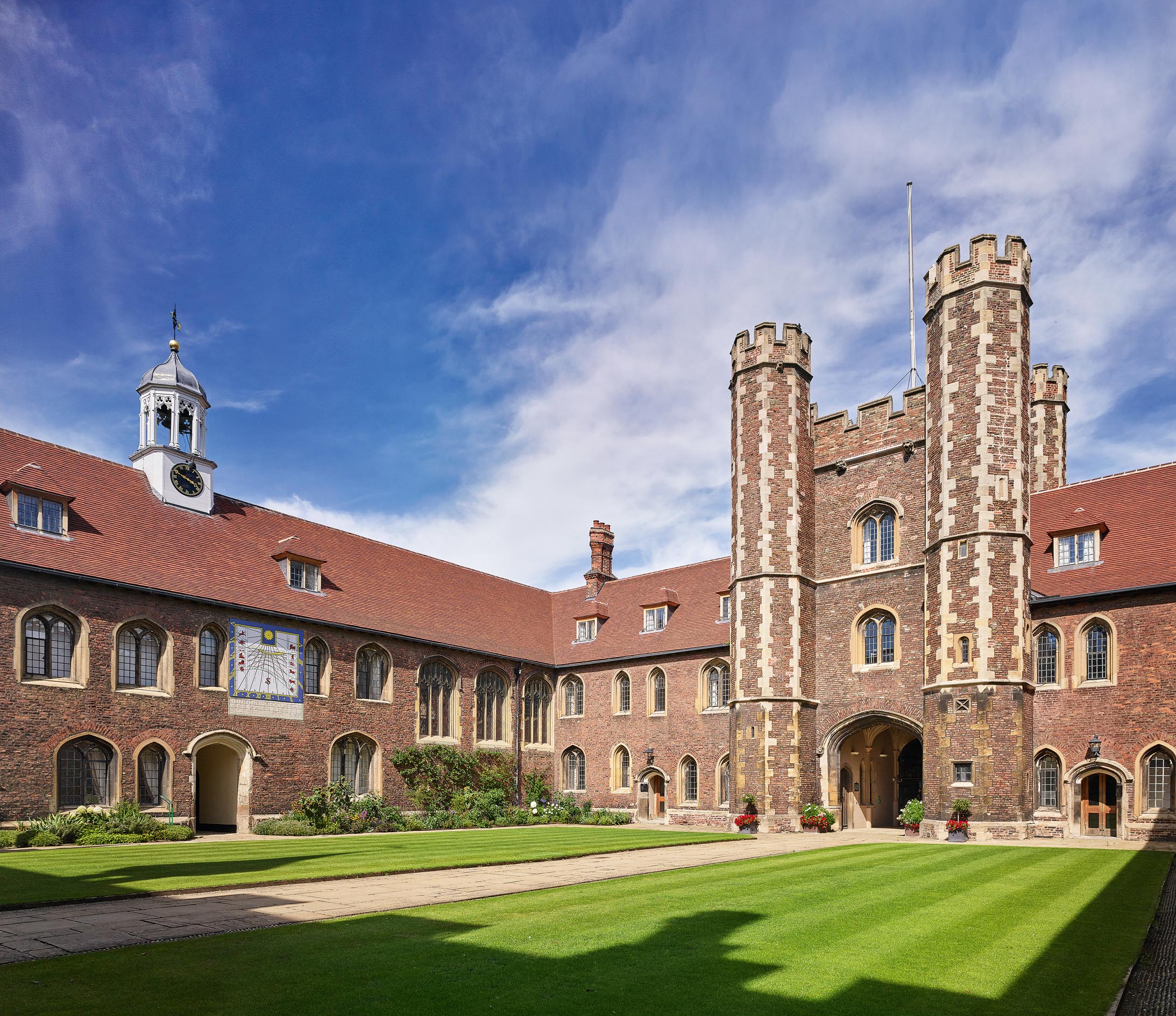 Fig 2: The gatehouse. The three light windows in the left-hand range belong to the former chapel. Queens&#039; College, Cambridge. ©Will Pryce for Country Life