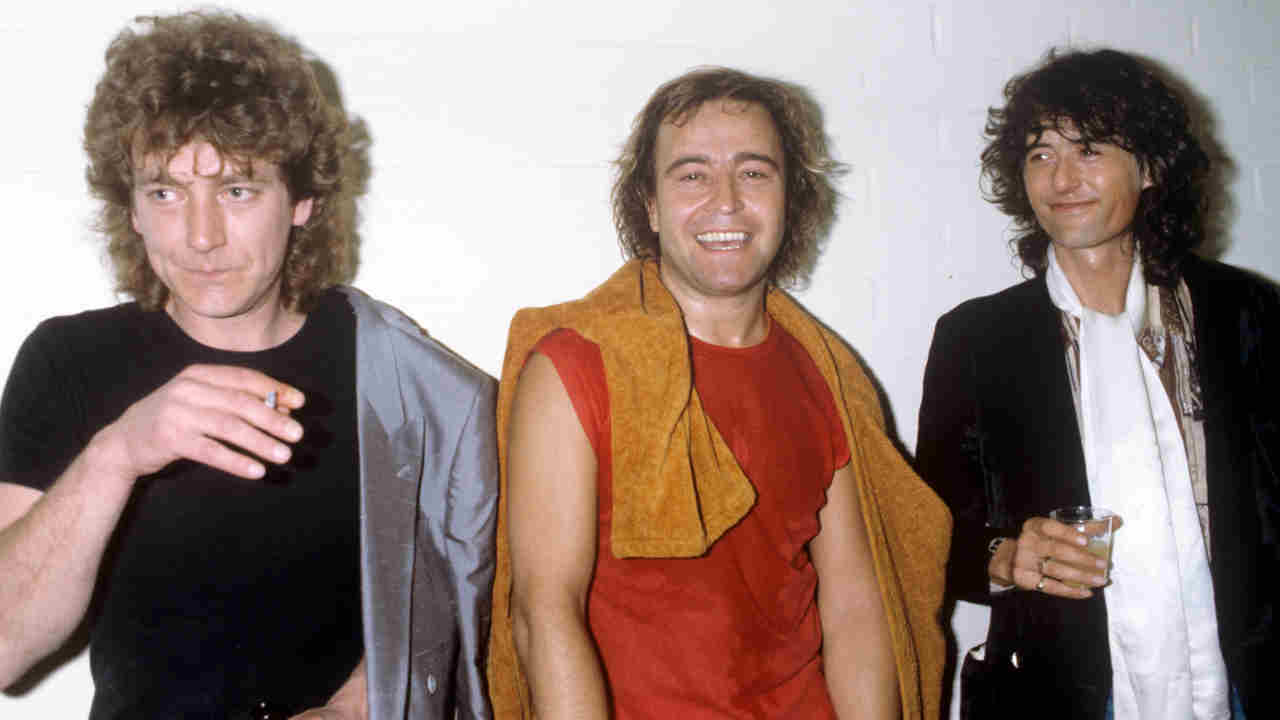 Foreigner’s Mick Jones with Led Zeppelin’s Robert Plant and Jimmy Page in 1981