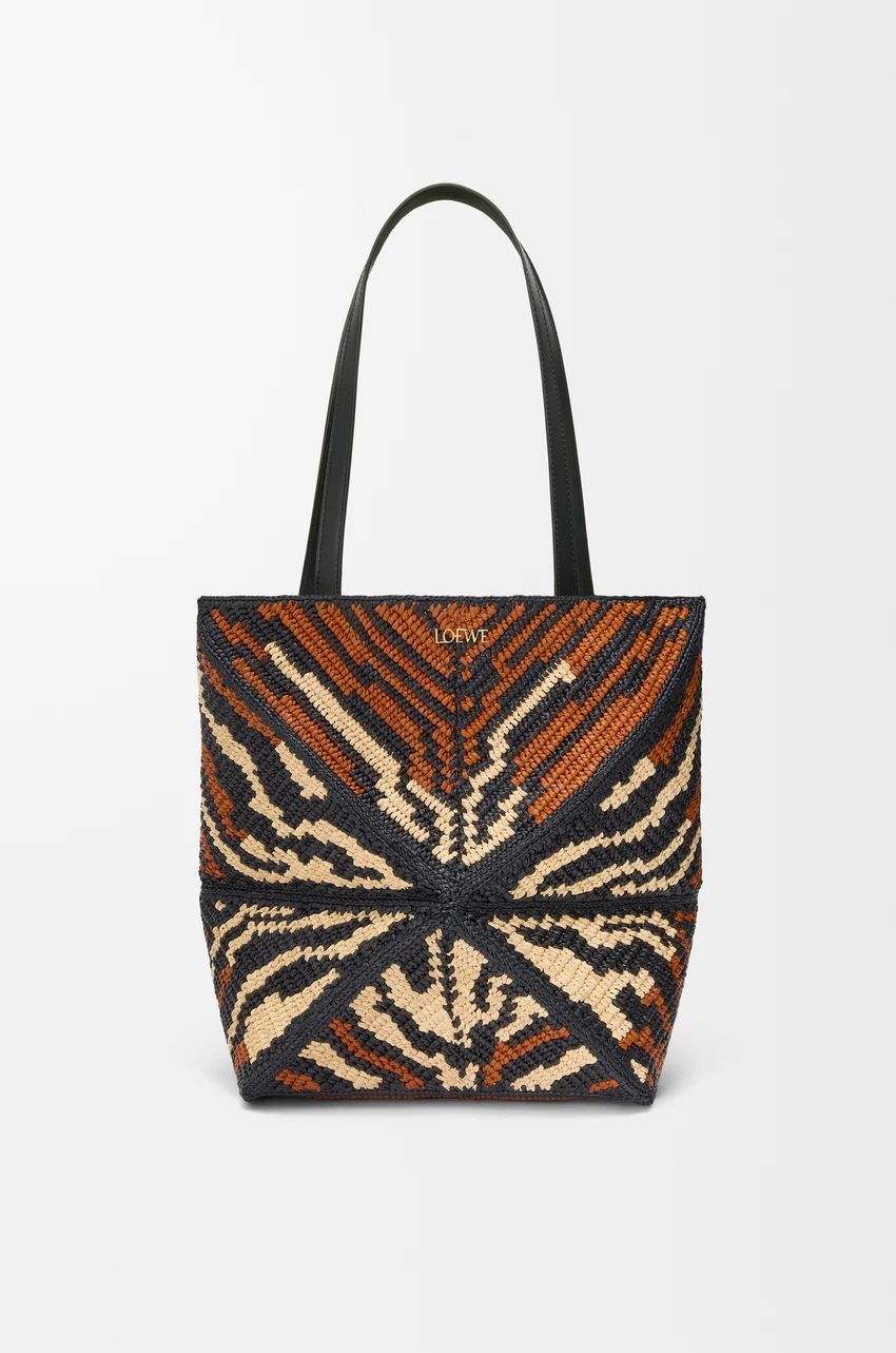 LOEWE, + Paula's Ibiza Puzzle Fold Medium Leather-Trimmed Raffia Tote