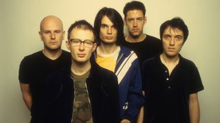 Radiohead poses for a portrait at Capitol Records during the release of their album OK Computer in Los Angeles, California on June 12, 1997