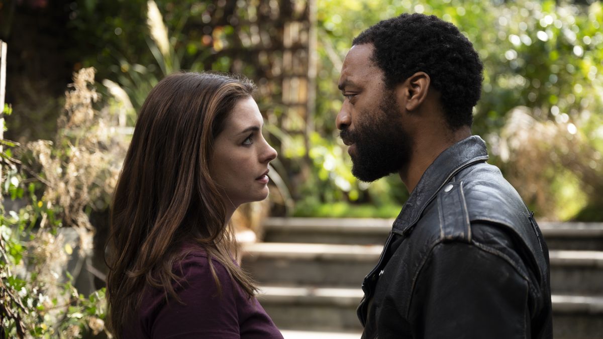 Anne Hathaway and Chiwetel Ejiofor in &quot;Locked Down&quot; on HBO Max.