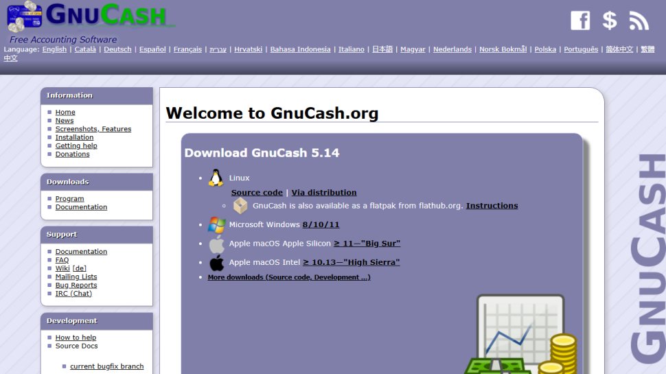 Website screenshot of GnuCash (February, 2026)