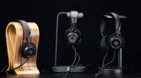 Grado Classic series of wired headphones on a black background