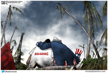 Political Cartoon U.S. Hurricane Dorian Bahamas Destruction