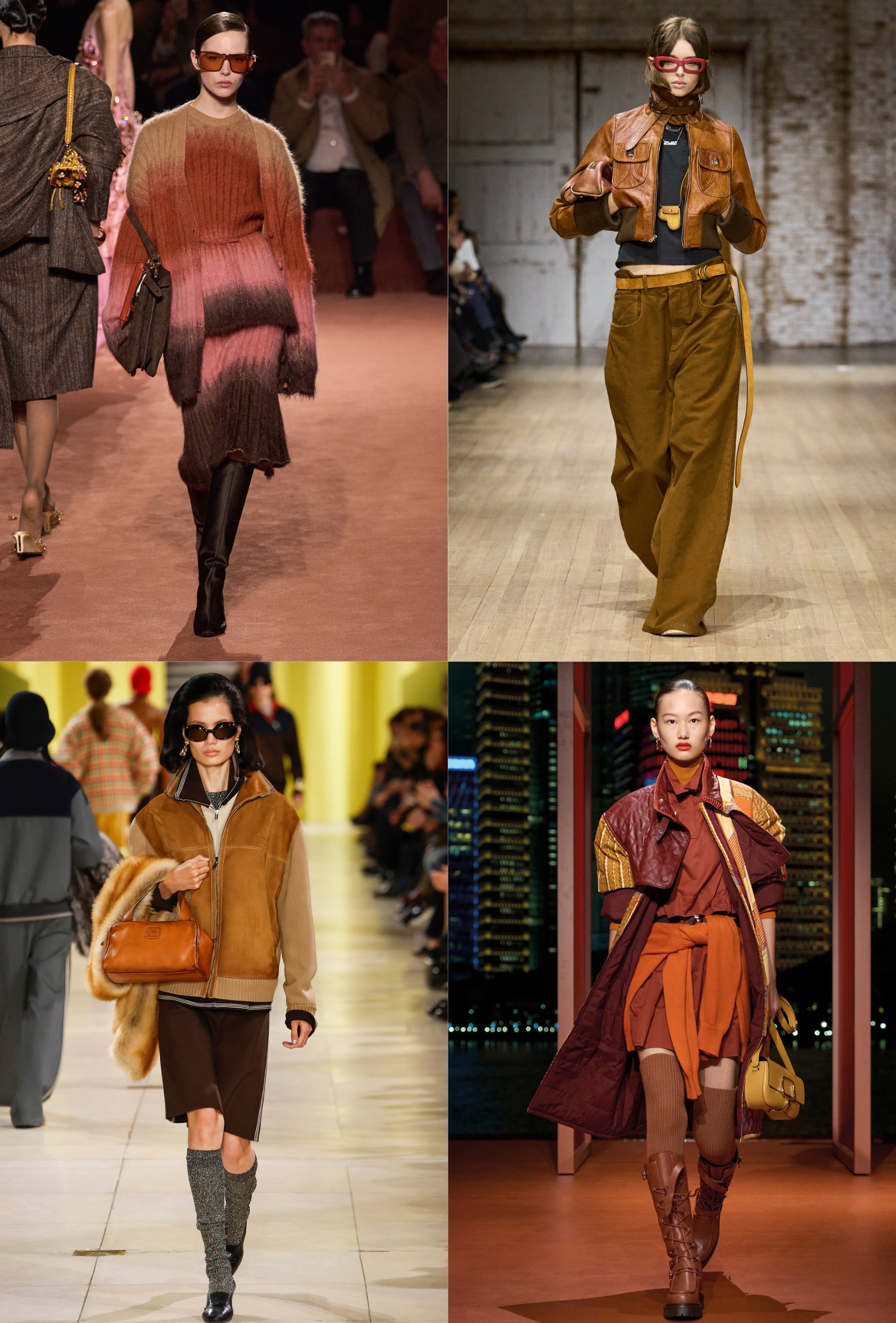 A collage of models walking the AW25 catwalks.