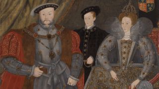 A 1597 painting of Henry VIII and two of his three royal children — Elizabeth I and Edward VI.