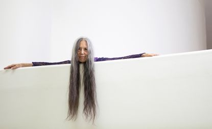 Artist Cecilia Vicuña photographed at the Guggenheim Museum, New York, in June 2022