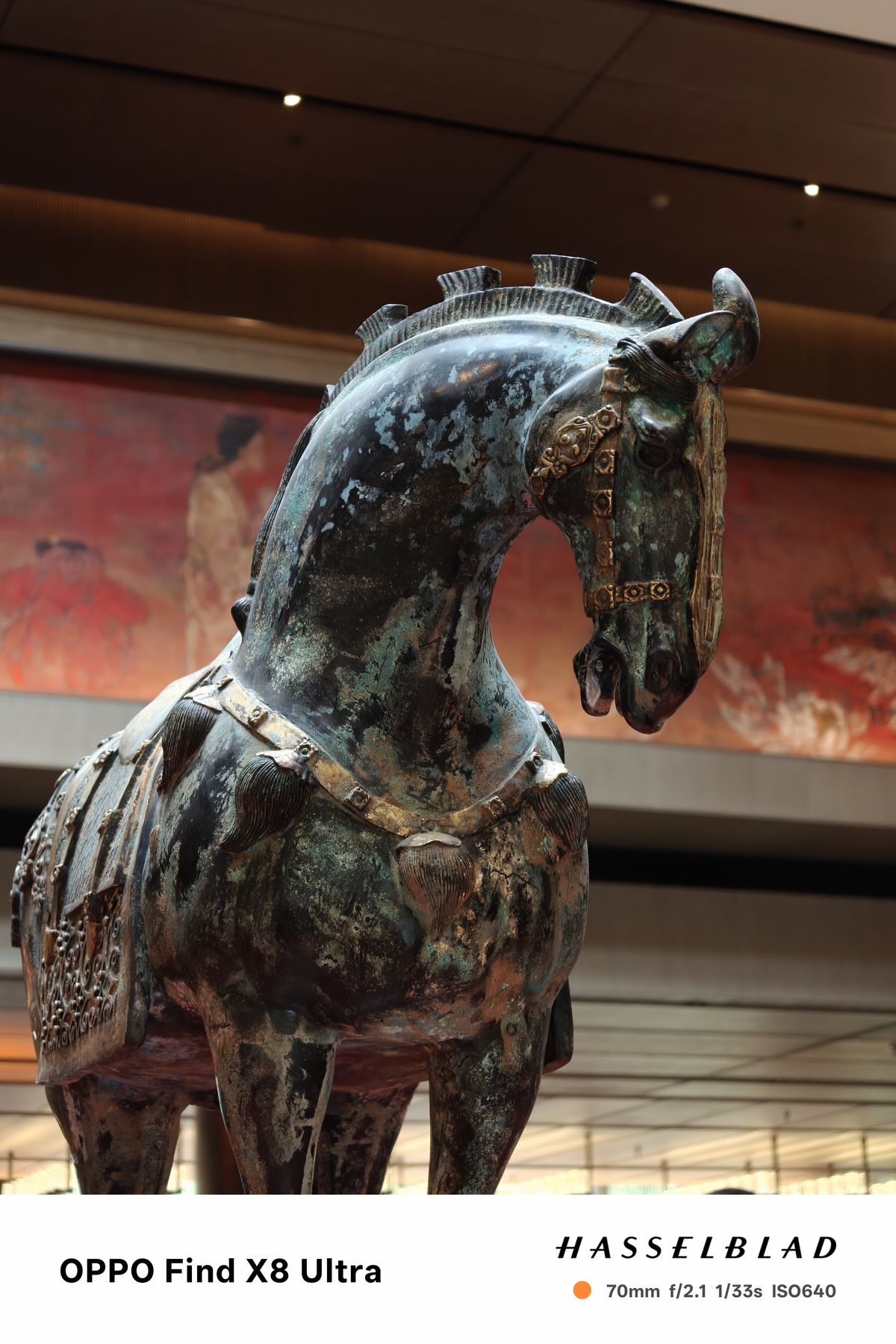 A bronze horse in the lobby of a hotel