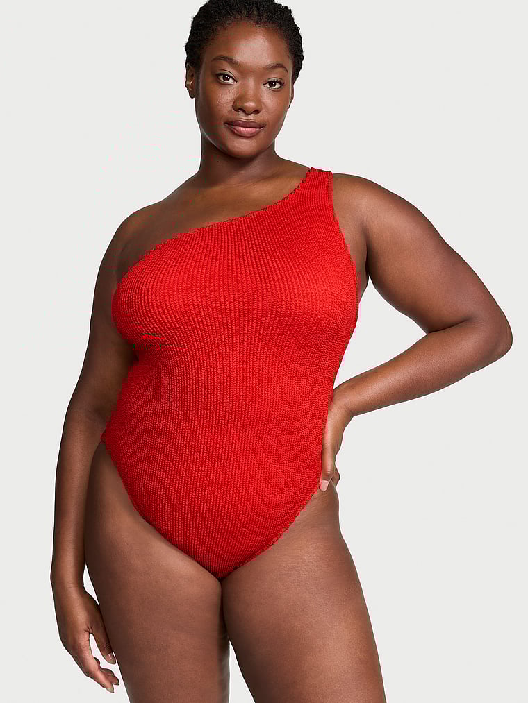 Crinkle One-Shoulder One-Piece Swimsuit