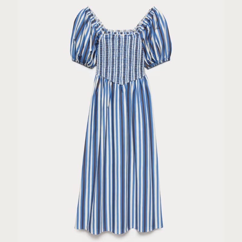 M&amp;amp;S, stripe cotton midi dress