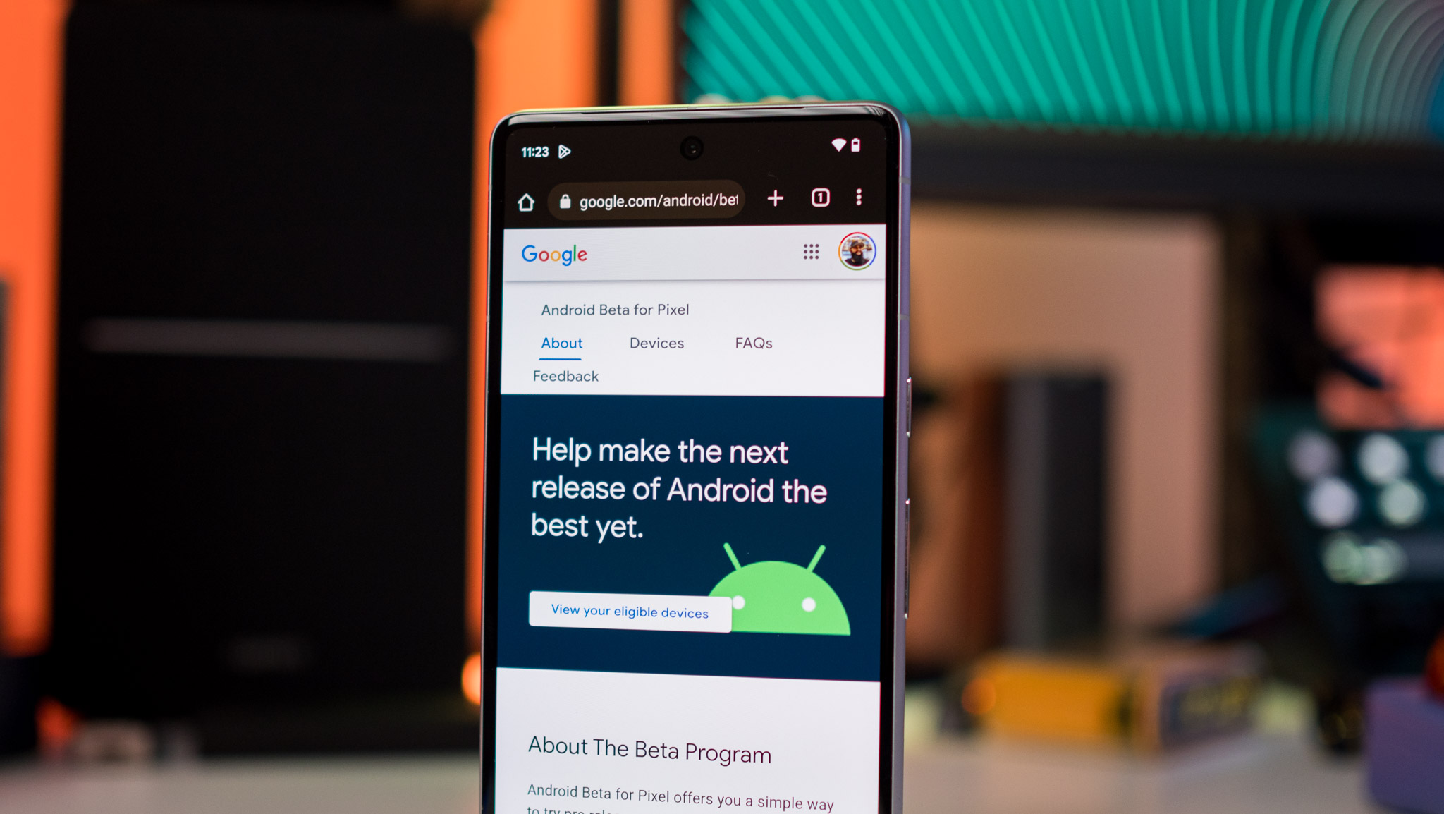 Android 14 beta program page on Pixel 7