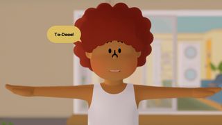 A kid with arms out saying "ta-daaa"